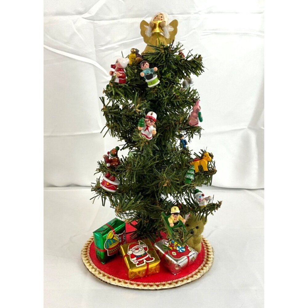 Vintage Mini Christmas Tree Miniature Wood Ornaments 12" Tall